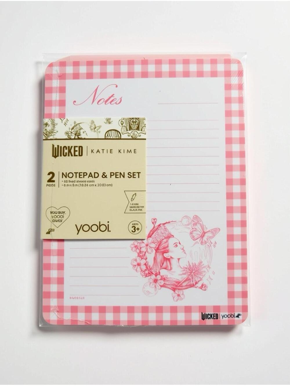 2/$20 ✨ Wicked Yoobi Notepad & Pen Set Katie Kime Pink Gingham New Sealed